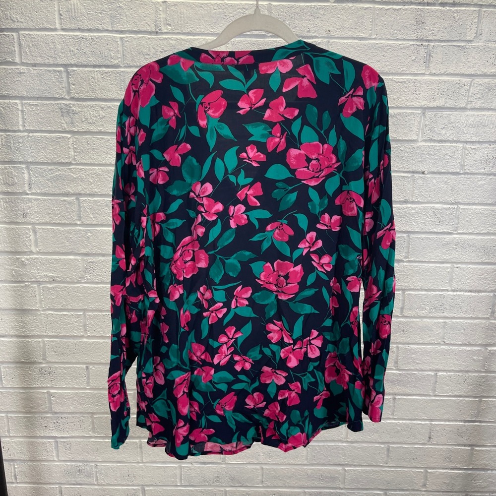 Talbots Floral Popover Top Womens 2X Pink Green Romantic Preppy - Picture 2 of 9